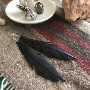 *MOVING SALE* up cycled rubber feather earrings